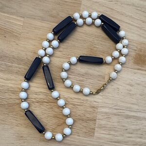 Vintage Navy and White Beaded Necklace with Gold Toned Separators